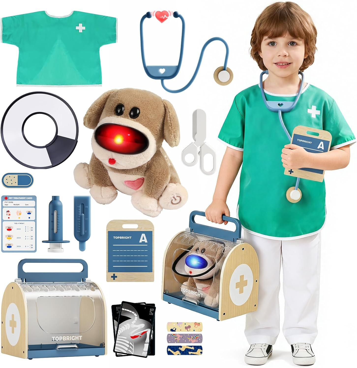 TOP BRIGHT Doctor Kit for Toddlers 3-5, Pretend Play Doctor Set(Blue)