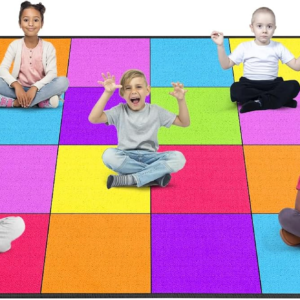 Booooom Jackson Classroom Rug – 6’5”x 9’8” Sweet Macaron Seating Preschool Classroom Carpet, Non-Slip & No-Trip Edges, Vibrant Colors for Kids Playroom Floor Mat