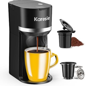 Single Serve Coffee Maker for K-Cup and Grounds, Fast Brew, 6-12 oz Brew Sizes Single Cup Coffee Maker Fits 5.5″ Mugs, One-Button Small Coffee Maker, Descaling Reminder,Black,9.45 Inches