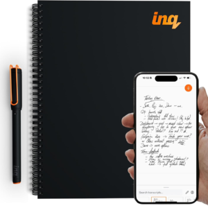 inq Smart Writing Set – Converts Handwriting to Text – Real Ink on Real Paper – AI Note Taking, Voice Recording and Transcription, For iPhone and Android – Smart Pen & Notebook (Letter Size)