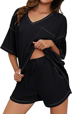 BECOTAL Womens Waffle Short Pajama Set