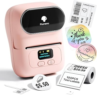 Phomemo Label Printer - M110 Thermal Label Printer Barcode Label Maker Mini Bluetooth Sticker Printer for Small Business, Home, Office, Logo, Address, Name Tag, Clothing, Organizin