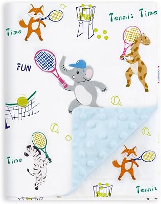 BORITAR Tennis Baby Blanket for Boys Girls, Super Soft Double Layer Minky Fabric with Dotted Backing, Lovely Elephant Woodland Animal Blankets for Newborn Toddler Infant, 30 x 40 Inch
