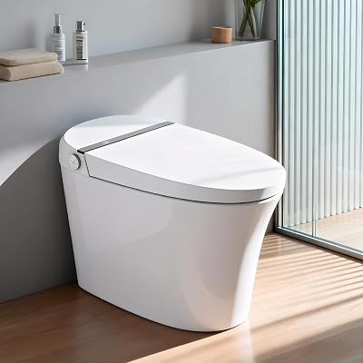 Smart Toilet,One Piece Toilet with Auto Open Close, Auto Flush, Foot Sensor Operation, Heated Seat,Warm Water & Dryer,Night Light,LED Display,White Remote Control