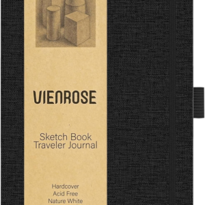 Vienrose 8.7″x5.7″ Sketch Books, Linen Cover Sketching Book with Acid-Free Paper, 111lb/180gsm Drawing Pad for Kids, Beginners & Professionals, Art Supplies for Adults & Students(Black, 60 Sheets)