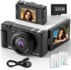 True 5K Digital Camera for Photography, 80MP Vlogging Camera for YouTube & Content Creators with 3″ 270° Flip Screen, 18X Digital Zoom & Autofocus, Includes 2 Batteries, 32GB Card & Flash, Black