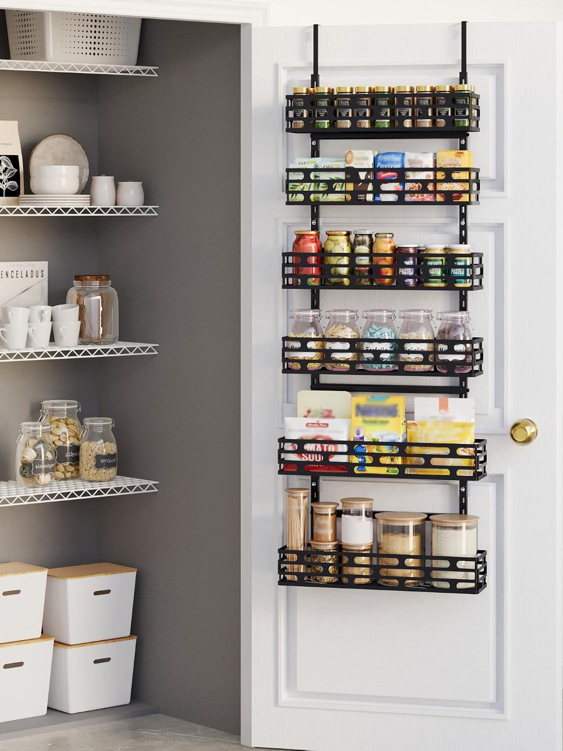 NQW 6-Tier Over Door Pantry Rack, Heavy Duty Hanging Storage Organizer