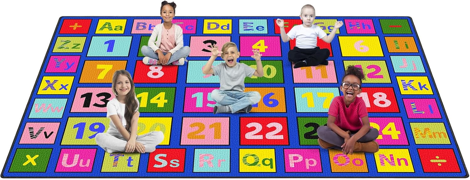 ABCarpet Number Classroom Rug for Kids, 7'6''x13'1'' Durable Nylon Classroom Seating Rug with Non-Slip Backing, School Carpet for Circle Time, Preschool, Daycare, Playroom, Learning & Reading Area