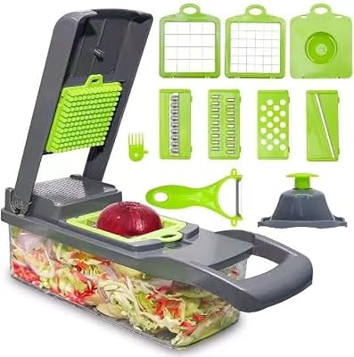 Vegetable Chopper: 16 in 1 Food Chopper - Onion Vegetable Slicer Cutter Dicer, Veggie Cutter with Container, 7 Blades, Kitchen Gadgets for Carrot Salad Garlic Potato Slicer (Grey)