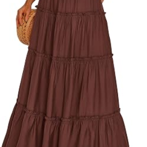 PRETTYGARDEN Womens Boho Tiered Ruffle Flowy Maxi Skirt