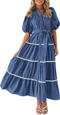 PRETTYGARDEN Womens Button Down Shirt Dress