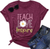 YI XIANG RAN Teacher Graphic T-Shirt Summer Teacher Gift Teach Love Inspire Shirt Womens Inspirational Tees Tops (Purple Red, Small)