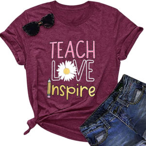 YI XIANG RAN Teacher Graphic T-Shirt Summer Teacher Gift Teach Love Inspire Shirt Womens Inspirational Tees Tops (Purple Red, Small)