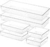 Voova 6 Pack Plastic Drawer Organizers Set,3-Size Kitchen and Office Desk Drawer Organizer Trays, Acrylic Non Slip Storage Bin Divider for Makeup,Jewelry,Gadgets Utensils,Bedroom,Bathroom Vanity,Clear