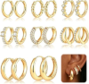 SHALL SHELL 8 Pairs Gold Hoop Earrings Set