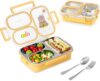 SAYAPE Stainless Steel Bento Lunch Box for Kids, 26.4 oz Leak-Proof 3-Compartment Metal Bento Box, BPA-Free, Cute Cartoon Meal Prep Snack Container with Utensils for School, Office, Travel – Yellow