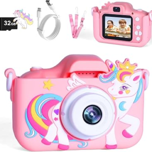 Kids Camera Toys for 3-12 Year Old Boys Girls, Toddler Camera 1080P Birthday for Grandkids, Toys for 4 5 6 7 8 9 10 11 Year Old Kids with 32G SD Card, Pink