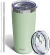 20oz Travel Coffee Tumbler with 2 Lids and Straw, Stainless Steel | Double Wall Vacuum Insulated Tumbler, Coffee Mug for Hot & Cold Drinks, Fits Most Car Cup Holders, Mint