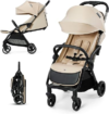 Kinderkraft APINO Lightweight Auto Folding Stroller, Compact Travel Baby Stroller for Newborn to Toddler, Reclining Seat, 5-Point Harness, Beige