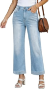 BISUAL Womens Rhinestone Wide Leg Jeans