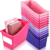 Teling 12 Pcs Book Bins Bulk for Classroom Storage Plastic Magazine Holder with Label Interlocking File Folder Organizer Binder Container Box for School Office Desktop Bookshelf Home (Pink Purple)