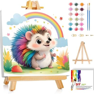 Gemozaic Hedgehog Paint by Numbers Kit for Kids with Frame and Easel, Paint by Numbers for Kids Ages 8-12, DIY Acrylic Oil Painting for Home Wall Decor, 8×8 Inch