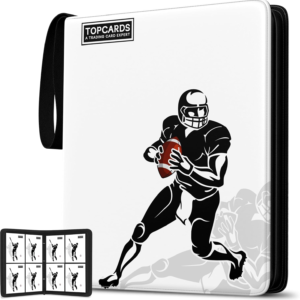 Card Binder 4 Pocket ，Trading Card Binder 400 Pockets Football Card Holder with 50 Removable Sleeves 3-Ring Zip Design Star/Ball/Sport Collectible Trading Card Albums Gifts for Boys Girls (Football)