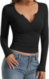 UNCLECAT Womens Long Sleeve V Neck Henley Top