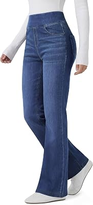 FireSwan Women’s Trendy Stretchy Flare Jeans High Waisted Wide Leg Bootcut Jeans Pull On Casual Loose Denim Pants