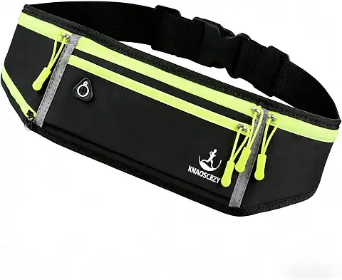 Running Belt for Men and Women, 4-Pocket Waist Pack Fits Large Phones, Lightweight No-Bounce Running Fanny Pack with Water Bottle Holder for Running, Walking, Cycling, Gym