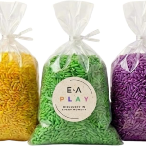 Rainbow Sensory Rice/Bin Filler for Calm, Creative Play. 5 Colors, 5 Cups (2.25 lbs). Montessori Fine Motor Activity for Kids- Non-Toxic, Hand-Dyed, Sensory Toy – Made in USA (5 Cups, 2.2 LBS)