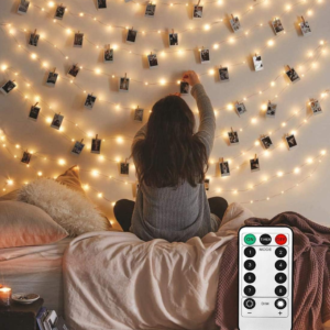 LiyuanQ 40 LED Photo Clip String Lights with Remote, 8 Modes Indoor Fairy String Lights for Hanging Photos Pictures Cards and Memos, Ideal Gift for Bedroom Decoration (USB Operated, Warm White)