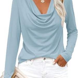 PRETTYGARDEN Fall Cowl Neck Long Sleeve Tunic Top