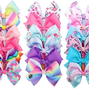 18pcs Hair Bows for Girls – 5 Inch Large Bow Alligator Clips for Girls Unicorn Rainbow Ribbon Colorful Hair Accessories for Toddler Teens Kids(18PCS)