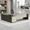 71 inch L Shaped Executive Desk with Drawers, Modern Computer Desk with Cabinet and Cable Management Gaming Table Business Furniture Workstation for Home Office Brown