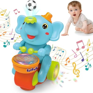 ARHEQI Baby Elephant Musical Crawling Toy with Lights, Sounds, Blowing Ball, Infant Sensory Toys, Birthday Gifts for Kids Boy Girl 3 4 5 6 7 8 Years (Blue)