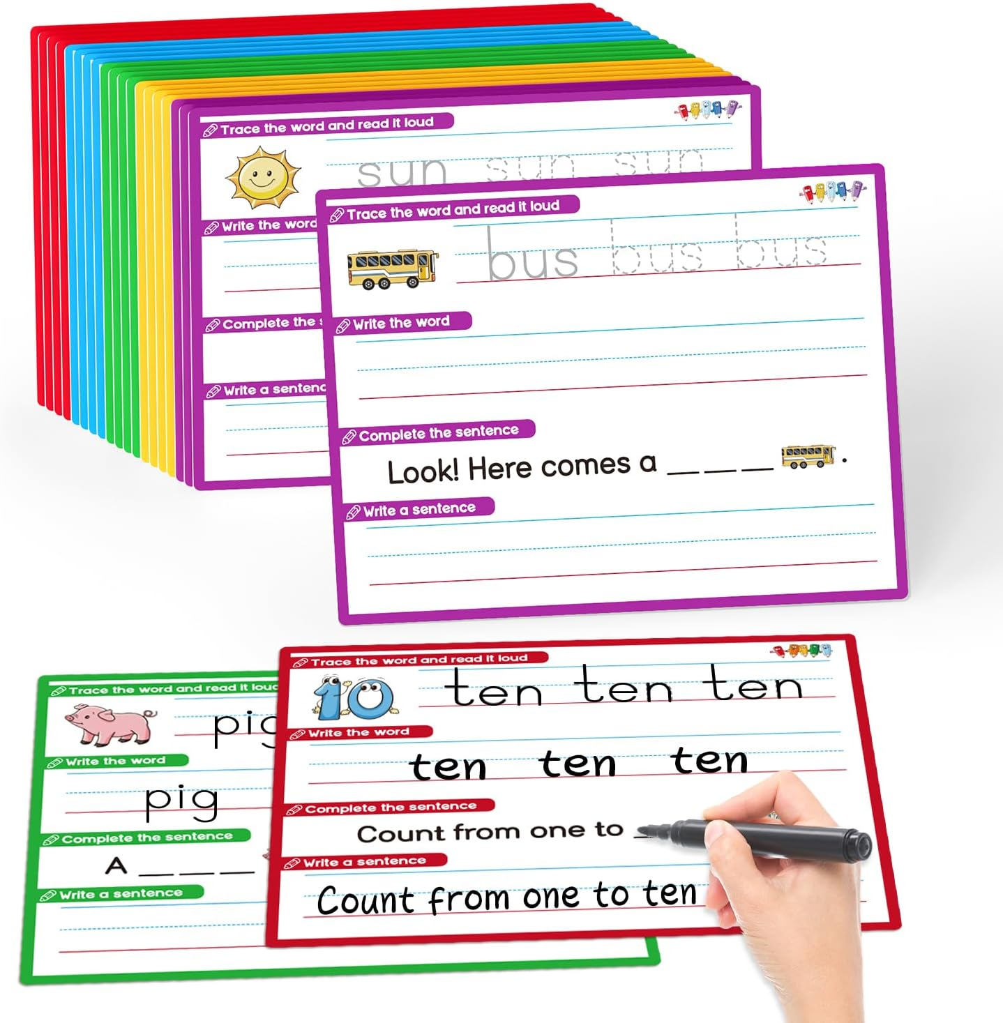 Laffunz CVC Word Games Sentence Building for Kindergarten Phonics Games for Kids, Sight Words Flash Cards Learn to Write Handwriting Practice Tracing, Preschool Learning Activities Homeschool Supplies