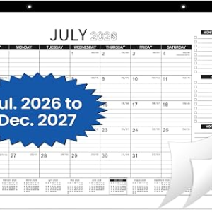 2026-2027 Desk Calendar – Desk Calendar 2026-2027, July 2026 – December 2027, 18 Monthly Desk Pad/Wall Calendar, 2-in-1 Desktop Calendar, 17″ x 12″, Thick Paper, Corner Protectors