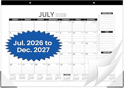 2026-2027 Desk Calendar - Desk Calendar 2026-2027, July 2026 - December 2027, 18 Monthly Desk Pad/Wall Calendar, 2-in-1 Desktop Calendar, 17" x 12", Thick Paper, Corner Protectors