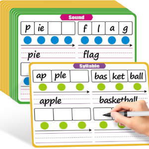 PraxiKidy 12 Pack Phonemic Awareness Dry Erase Flash Card,Phonics Games Science Reading Manipulative Speech Therapy Material Elkonin Box 1st Grade Classroom Must Haves Teacher Homeschool Supplies