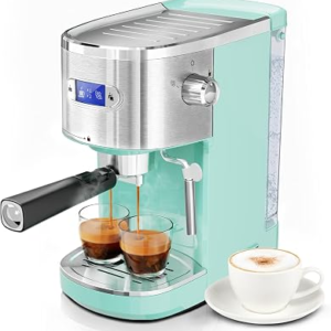 20 Bar Espresso Machine Semi-Automatic, Professional Coffee Maker with Milk Frother Steam Wand & 45OZ Removable Water Tank, Home Barista System for Cappuccino, Latte, Americano-Stainless Steel-Green