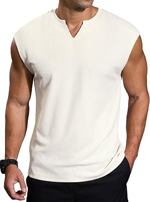 COMDECEVIS Mens Casual V-Neck Ribbed Knit Tank Tops