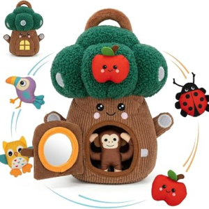 Baby Sensory Toys 6-12 Months, Montessori Plush Treehouse with Mirror, Peek a Boo Woodland Animals Put & Take Set, Fine Motor Skills Early Learning Travel Activity for Infants Toddlers Newborn Gifts