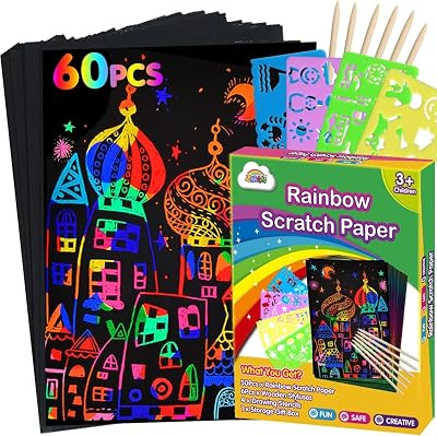 ZMLM Scratch Paper Art Set: 60 Pcs Magic Art Craft Kid Return Gifts Scratch Paper Supplies Toddler Preschool Learning Toys for Age 3 4 5 6 7 8 Girls Boys Birthday Activities Party Favors
