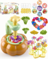 Rainbow World Flower Bouquet Craft Kit for Kids, 2 in 1 DIY Fabric Flower Toys with Button Making Machine, Embossing Press for Arts & Crafts, STEM Screen-Free Activity for 4-8 Year Old Girls Boys