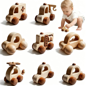 8PCS Wooden Baby Toys,Montessori Push Pull Wooden Cars,FSC Natural Wood Gift for 1-3 Toddlers Boys Girls