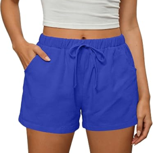 Casual Shorts for Women Elastic Waist Lounge Beach Loose Shorts Blue