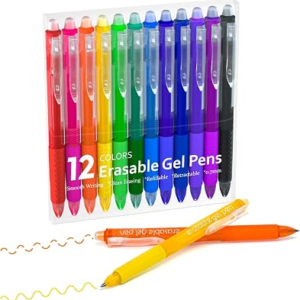 Lineon Erasable Gel Pens, 12 Colors Retractable Fine Point Erasable Pens Clicker for Back to School, Assorted Color Inks, Make Mistakes Disappear for Drawing Writing Planner and Crossword Puzzles