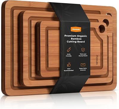 Bamboo Cutting Board for Kitchen, Knife-Friendly Wooden Cutting Boards Set | 3-Piece with Juice Groove, Durable Chopping Boards for Meat, Vegetables, Fruits, Cheese – Multi-Purpose, Kitchen Gifts