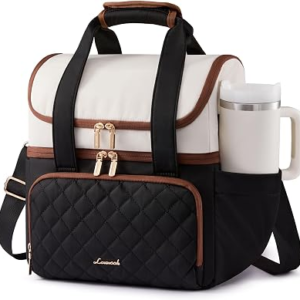 LOVEVOOK Insulated Lunch Bag for Women,Large Double Deck Adult Lunch Box,Teacher Lunch Tote Bag with Cup Holder,Leakproof Cooler Bag with Adjustable Shoulder Strap for Work Picnic Beach,Larger 15L